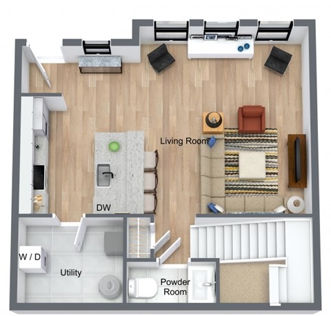 2 Bedroom 2.5 Bath 1,388 Sq. Ft. Townhome EndFloor Plan at Westwood Meadows in Westlake, 27825 Detroit Road, 44145